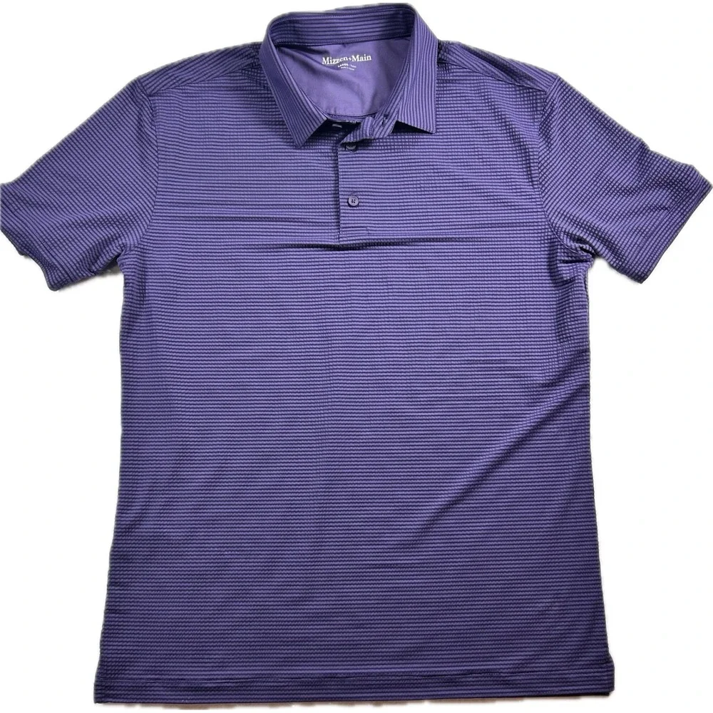 Mizzen+Main Polo Shirt Mens Lg Trim Fit Purple Stripe Performance Golf Stretch